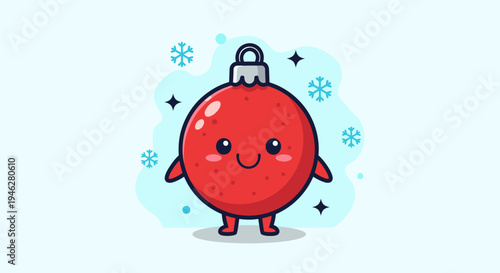 Red Cartoon Ornament Ball With Friendly Face.
