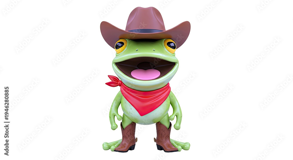Obraz premium Cartoon Frog Cowboy with Cowboy Hat, Bandana, and Boots