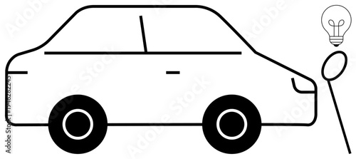 Energy concept. Abstract design combining a car outline with light bulb and spoon elements. Energy innovation, renewable energy in transportation. For education, technology, energy, sustainability