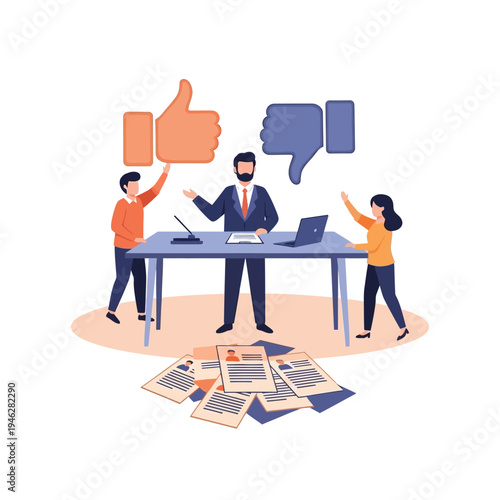 Business People Discussing Feedback at Office Desk.