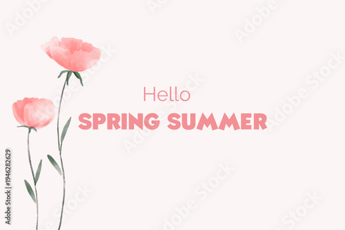 Spring floral in watercolor vector background. Luxury wallpaper design with pink flowers, line art, golden texture.
