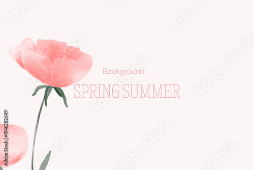 Spring floral in watercolor vector background. Luxury wallpaper design with pink flowers, line art, golden texture.
