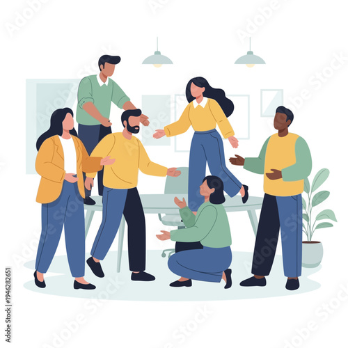 Group of People Standing and Sitting Together.