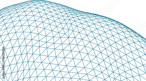 Abstract Blue Wireframe Mesh Surface with Triangular Grid Pattern