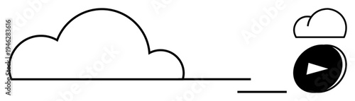 Cloud computing, digital media, streaming services, data sharing, online connectivity, file hosting. A minimalist cloud design with a play button icon. Cloud computing and digital media services
