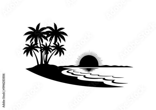 Tropical island silhouette at sunset