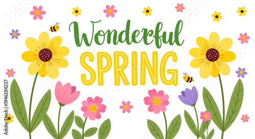Springtime wonders with blooming flowers, buzzing bees, and cheerful greetings that herald the arrival of the delightful season of renewal