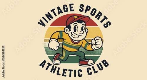 Vintage Athletic Club Cartoon Character Running.