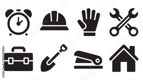 Construction and repair icons set for building and renovation projects
