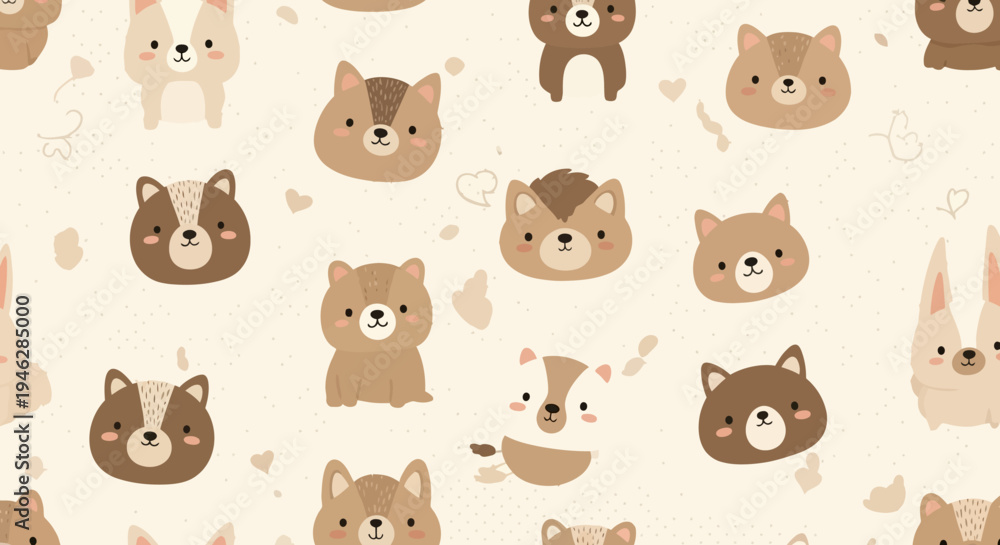 Obraz premium Cute cartoon seamless animal pattern with cats, dogs and other cute zoo pets vector illustration collection