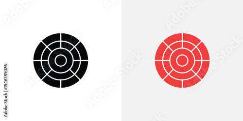 Black and red circular target with white lines circular target black and white