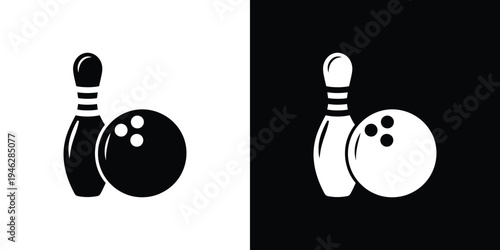 Black and white bowling ball and pin on split background