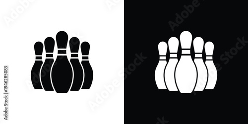 Black and white bowling pins on split background symbol