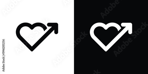 Black and white heart with arrow on split background