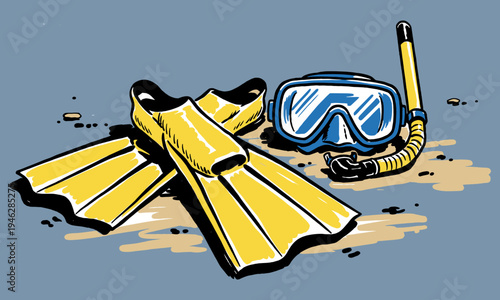 Ocean explorer club. Tropical vacation vibes. Snorkeling gear vintage print. Summer beach adventure artwork for poster, sticker and apparel.
