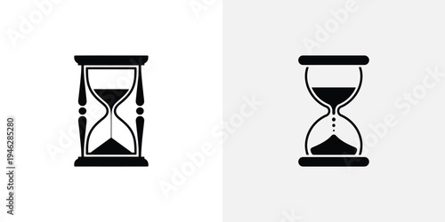 Black and white hourglass sand timer symbols