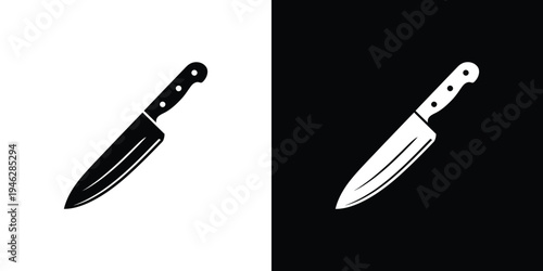 Black and white kitchen knives on split background 1