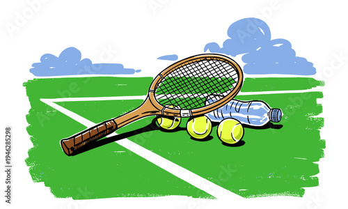 Match point ready. Tennis club artwork. Court sport graphic print for t-shirt, poster, sticker, and sports equipment design. Active lifestyle.