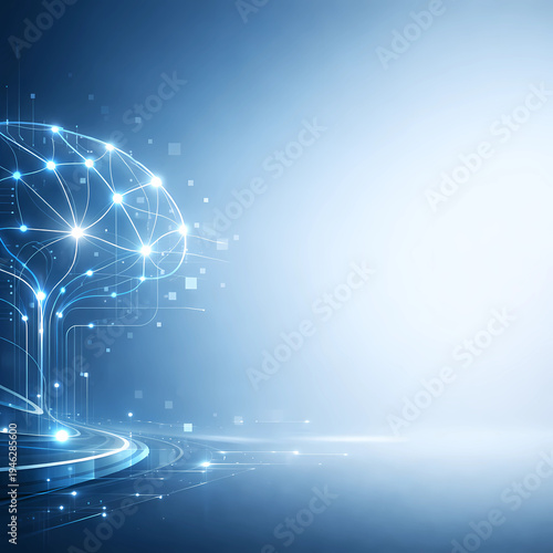 Futuristic Artificial Intelligence Neural Network with Glowing Data Connections and Digital Technology Background