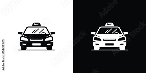 Black and white taxi car silhouettes on split color background