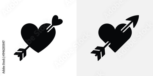 Black heart shapes pierced by arrows on white and gray backgrounds