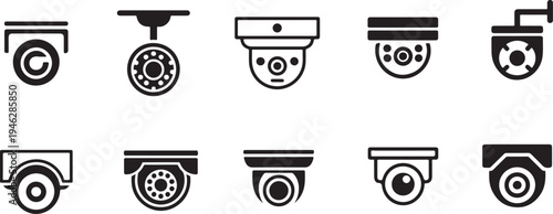 Security Camera CCTV Vector Icon Illustration in Black and White Minimal Surveillance Symbol
