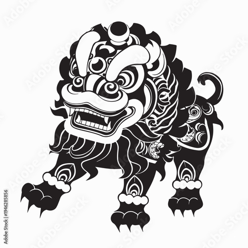 Traditional Barongsai Lion Dance Performance Vector For Chinese Festival