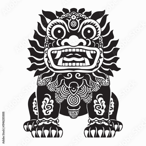 Traditional Barongsai Lion Dance Performance Vector For Chinese Festival