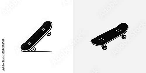Black skateboards with white outlines on gray background
