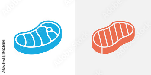 Blue and orange steak meat white