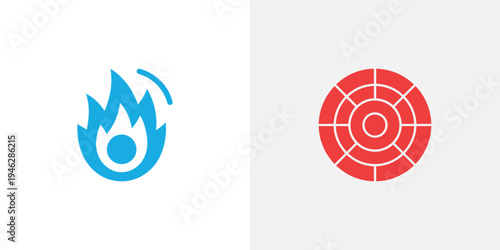 Blue flame and red target symbol