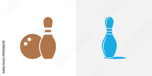 Bowling ball and pins in brown and blue bowling pins