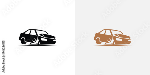 Crashed cars in black and brown accident vehicle damaged