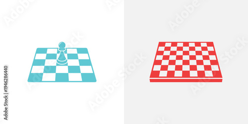 Cyan and red checkerboards with pawn chess
