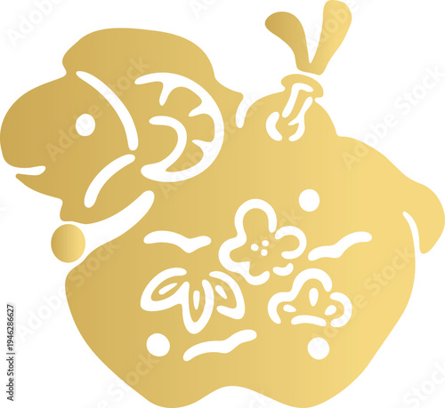 年賀2027　未年の羊のシルエット土鈴イラスト素材。飾り、版画、切り絵、2027年年賀状素材