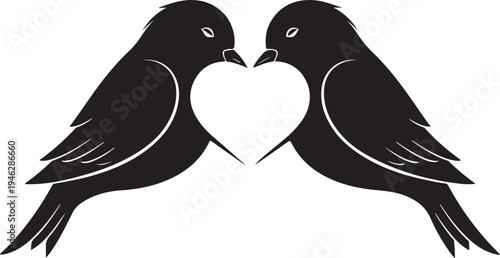 Black silhouette of two birds forming a heart love