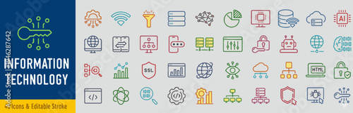 Information technology icons set, digital data management and cybersecurity concept