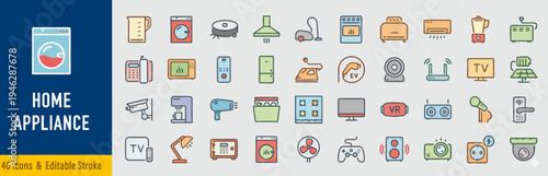 Collection of Home Appliance Icons in a Flat Style for Digital and Print Use