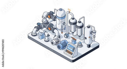 Industrial Water Purification System Equipment Illustration.