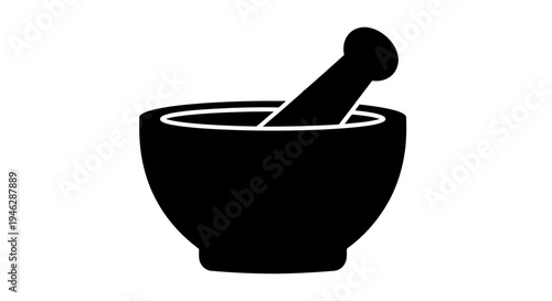 Mortar and Pestle Icon Silhouette.