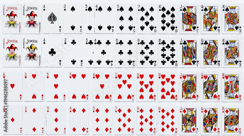 Complete Deck of 52 Playing Cards Vector | Spades Clubs Hearts Diamonds | Full Standard Poker Vector Set | Educational Probability Illustration | Casino Game Design Vector Artwork