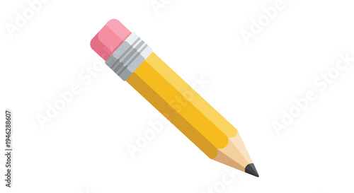 A yellow pencil with a pink eraser on a white background.