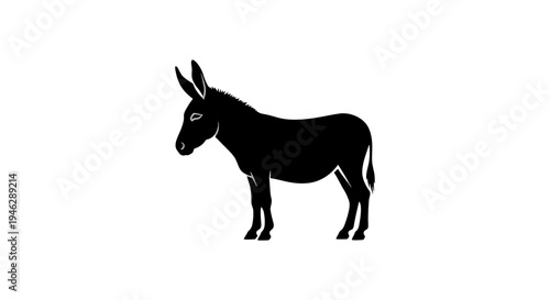 Black Silhouette of a Donkey Standing.