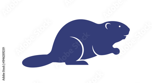 Blue Beaver Silhouette Illustration.