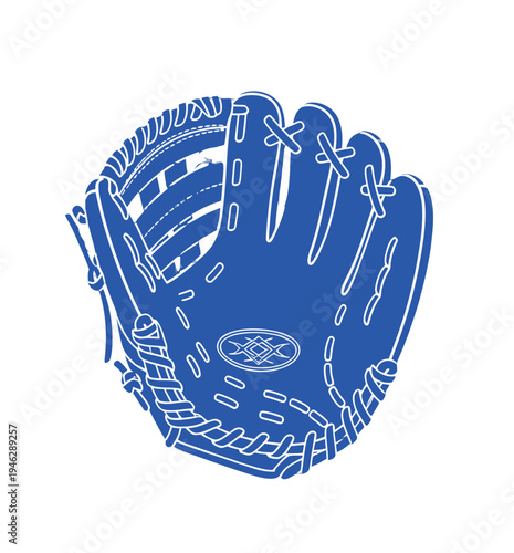 Blue Baseball Glove Illustration on White.