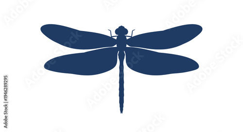 Blue Dragonfly Silhouette Isolated on White.