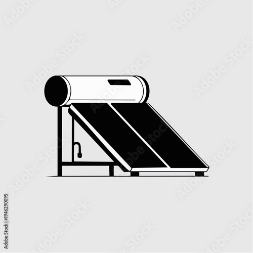 Solar water heater system illustration with cylindrical tank