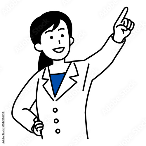 遠くを指差す医師の女性