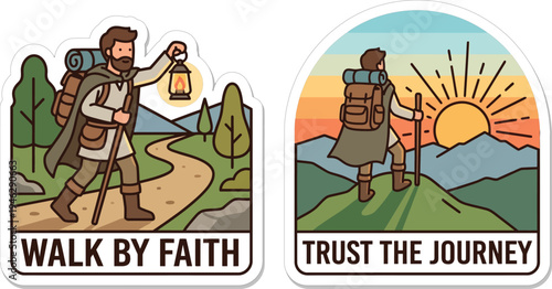 Adorable travelers embark on an inspiring outdoor adventure, walking by faith and trusting the journey through beautiful natural landscapes