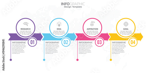 Infographic 4 steps elements for content, diagram, flowchart, steps, parts, timeline, workflow, chart.